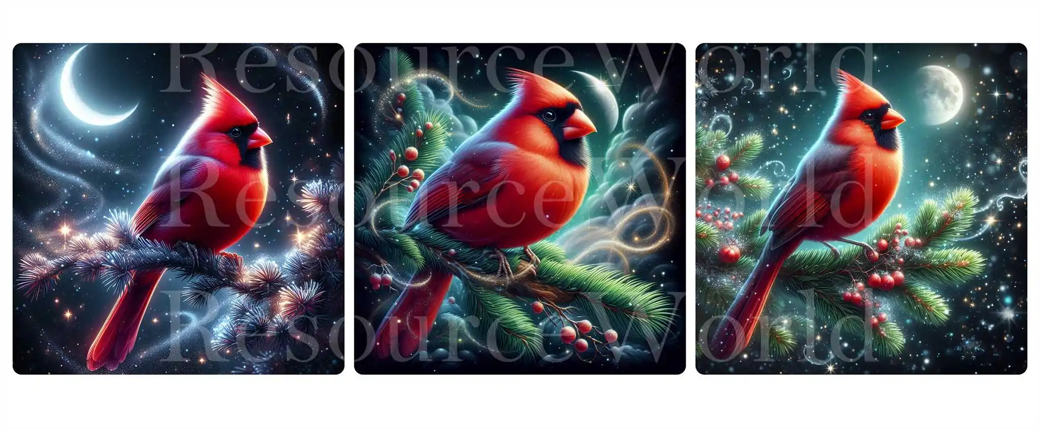 13 Radiant Lunar Moonlit Cardinals Bird Scenes in 4K