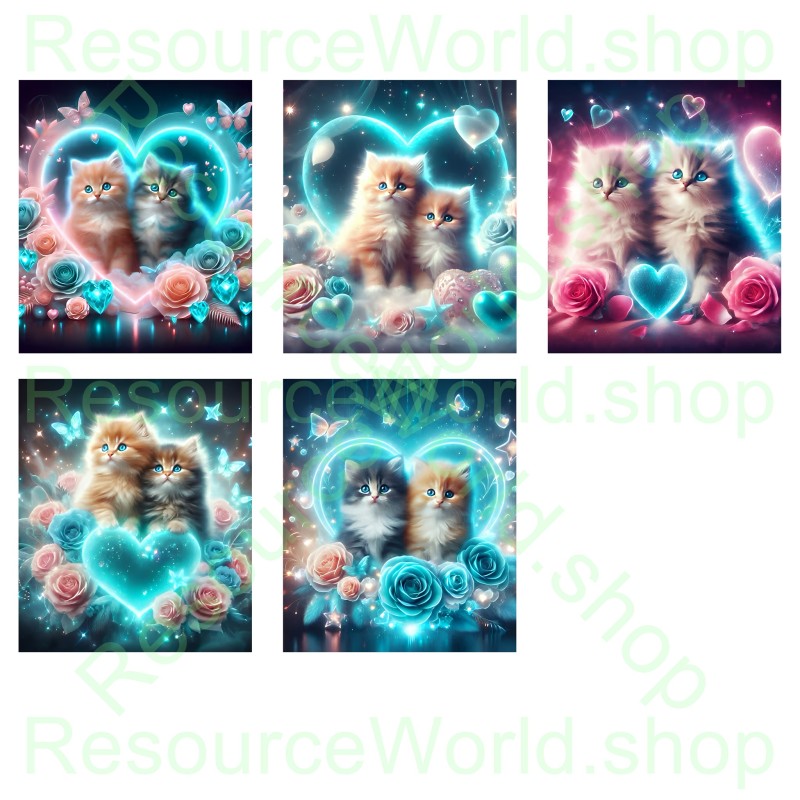 Neon Heart Kittens: 5 Enchanting Valentine-Themed Scenes in 4K