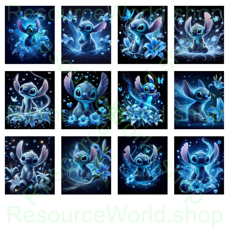Stitch’s Midnight Blooms: 12 Enchanting PNG Scenes in 4K