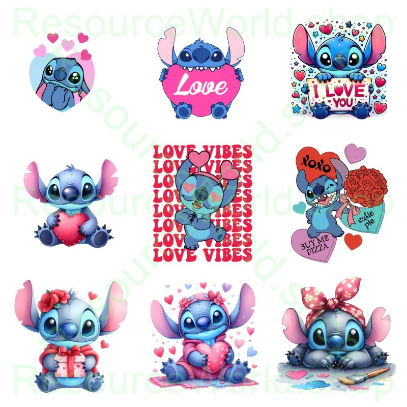 Stitch’s Sweethearts: 42 Valentine’s Day PNG Graphics in 4K